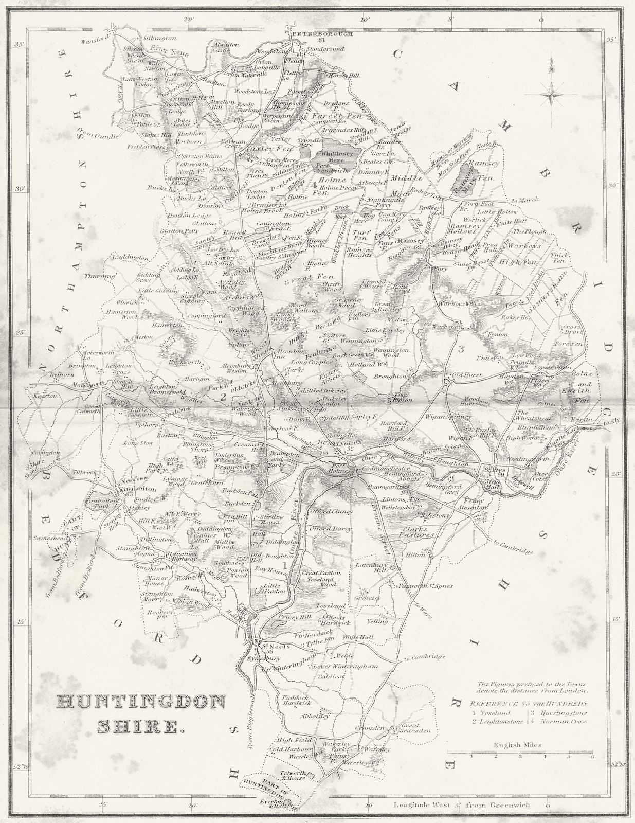 HUNTS. Huntingdonshire. Fullarton 1844 old antique vintage map plan chart